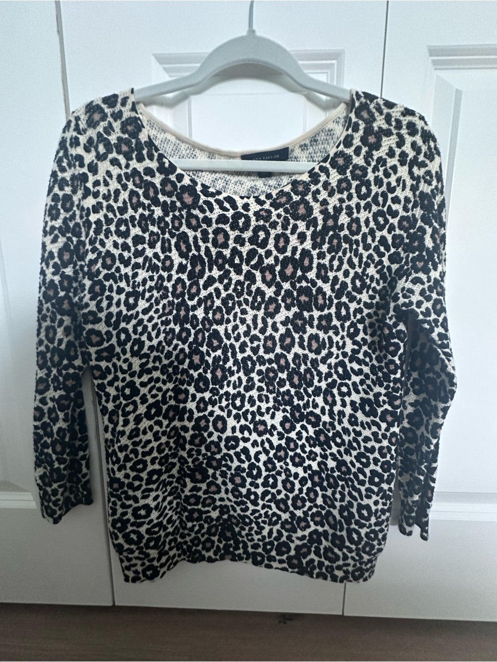 Ann Taylor Leopard Print Scoop Neck Sweater - Black, Cream, Brown